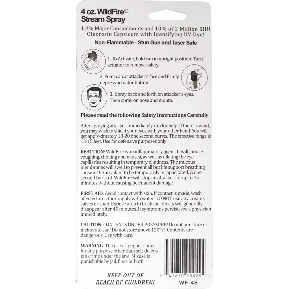 WildFire 1.4% MC 4oz pepper spray stream view 2
